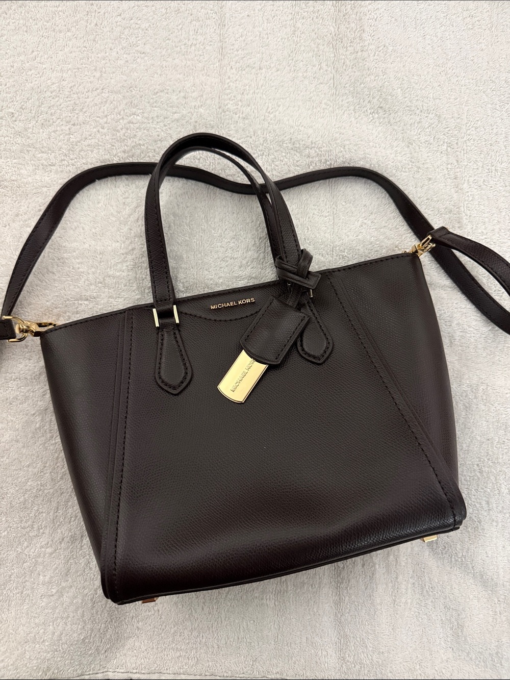 Michael Kors Chocolate Brown Saffiano Leather Tote with Gold Hardware